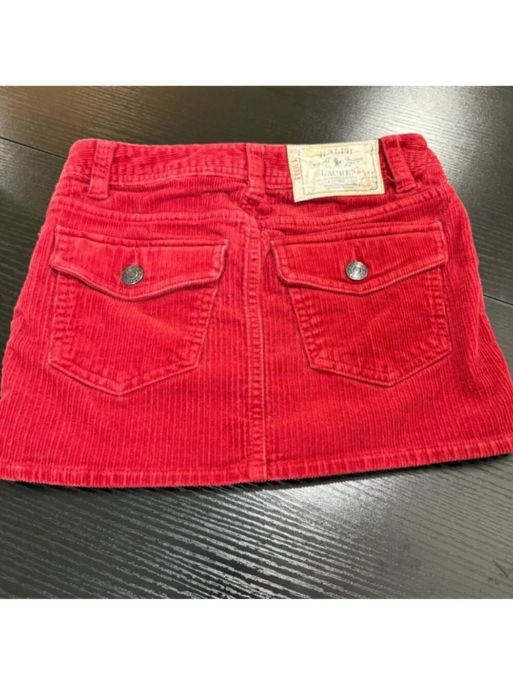 Ralph Lauren Girls Red Corduroy Mini Skirt Size 7 Classic Button Zip Preppy Fall